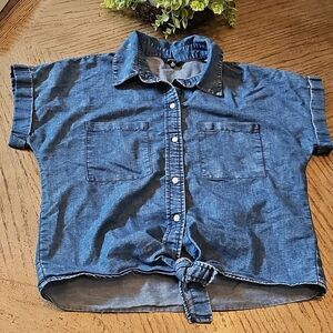 Denim button down tie shirt Size M